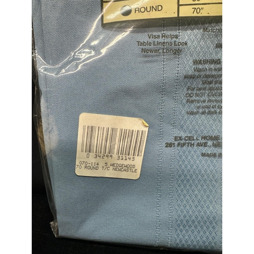 Vintage Round Blue Tablecloth Wedgewood Perfect Settings Excell GrannyCore 70" - Picture 4 of 4
